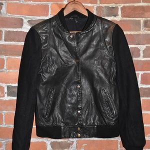 🖤 MAJE Calf Leather Wool Classic Fall Bomber…